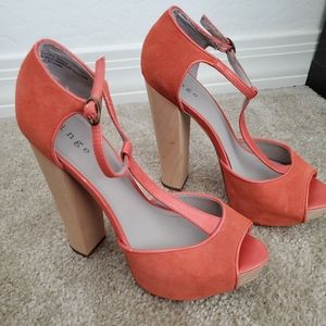 Orange Suede Wood Heel 'Hinge' Platforms sz. 8.5